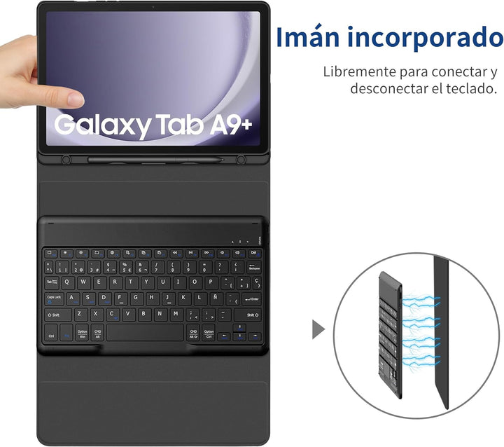 EasyAcc Tastatur Hülle Kompatibel mit Samsung Galaxy Tab А9+ 2023 SM-X210/X215/X216 11 Zoll mit Schu