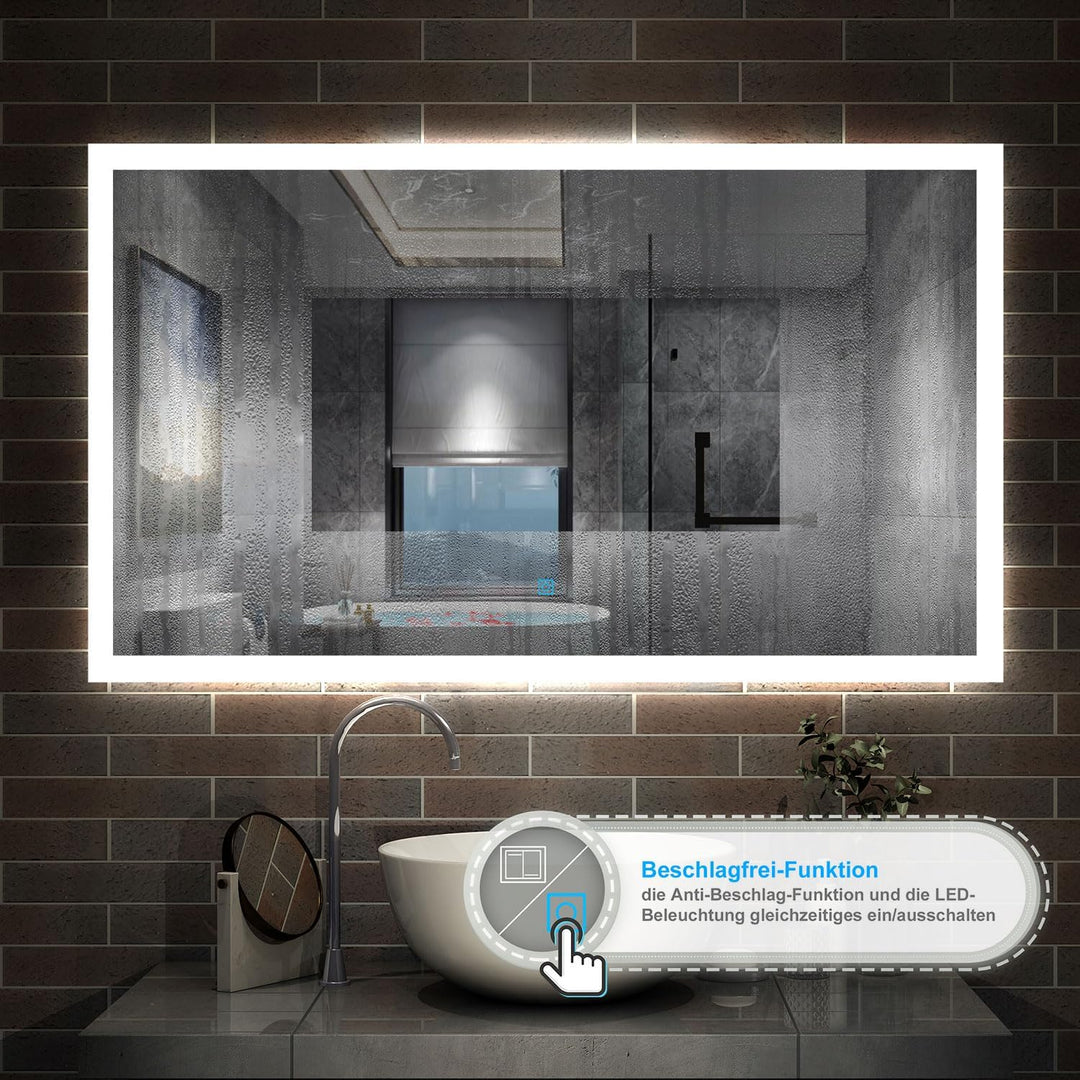 Aica Sanitär Badspiegel mit Beleuchtung 120×70cm 3 Lichfarbe dimmbar Memory Wand/Touchschalter Anti-