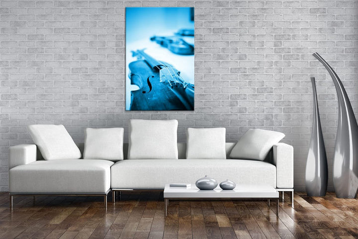 deyoli klassische Geigen und Violinen Format 80x60 Effekt: Monocrome Blau als Leinwandbild, Motiv fe