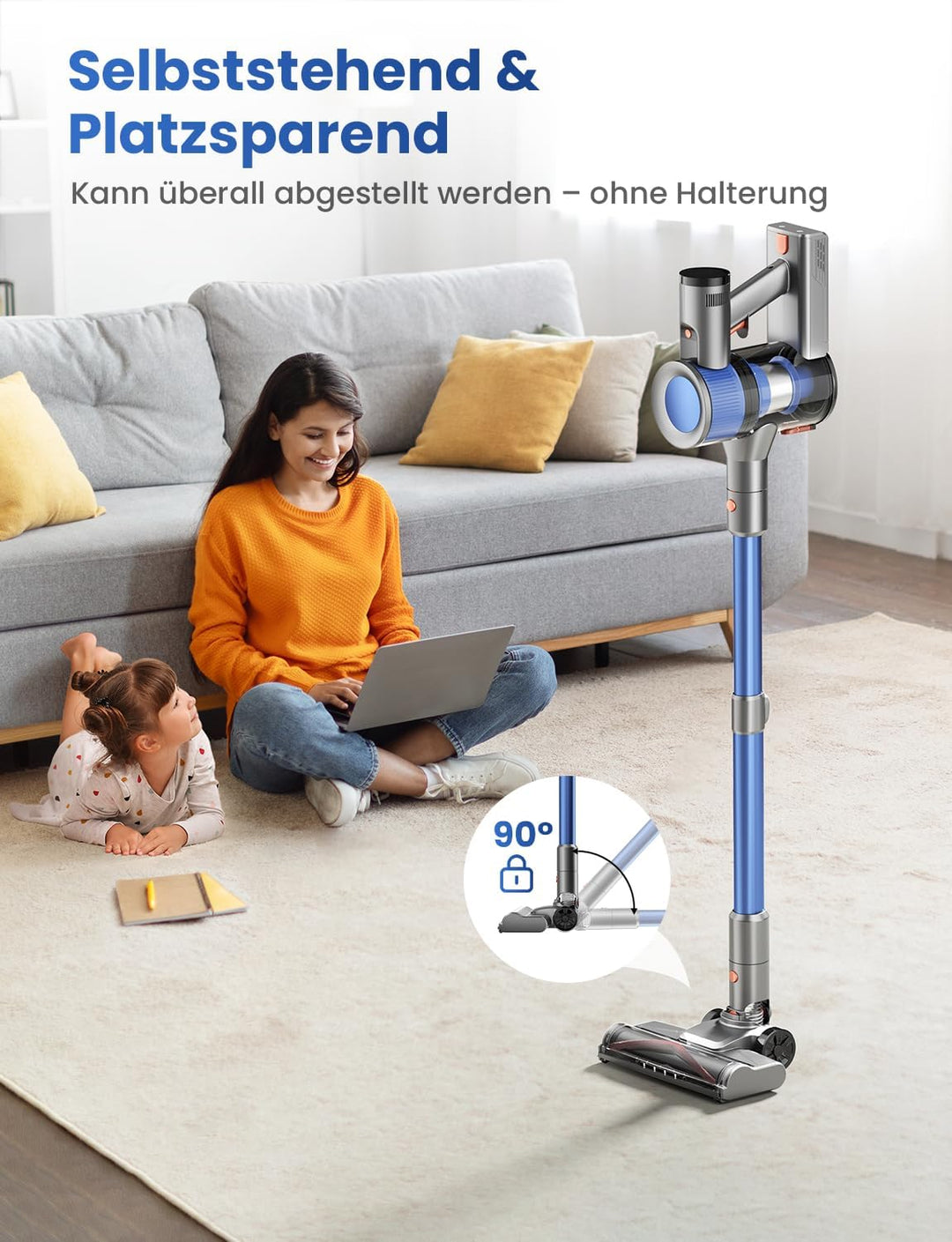 Dzaki Akku Staubsauger Kabellos 50.000 Pa, 55 Min. Laufzeit, Selbststehend, Touch Display, Anti-Tang
