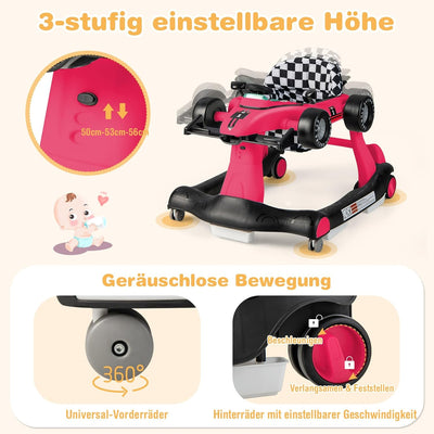 DREAMADE Lauflernhilfe, 4 in 1 Autoförmiger Lauflernwagen mit einstellbarer Geschwindigkeit, Musik &