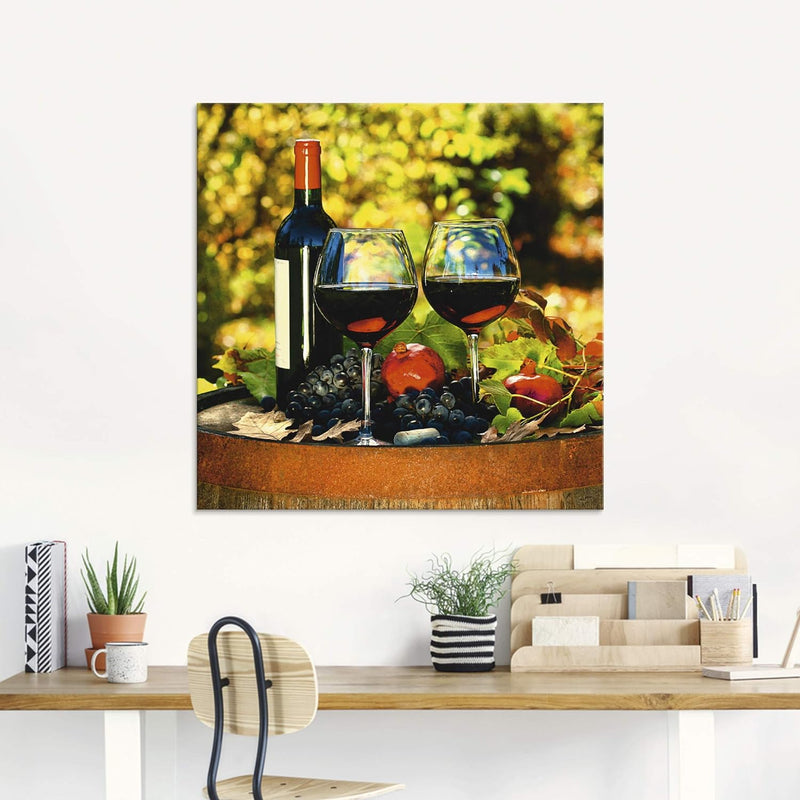 ARTland Glasbilder Wandbild Glas Bild einteilig 60x80 cm Hochformat Toskana Italien Rotwein Früchte