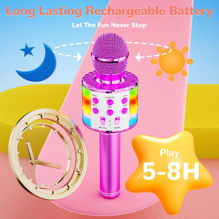 Magic Sing LED Karaoke Mikrofon Kinder, Drahtloses Bluetooth Spielzeug ab 3-12 Jahre Geschenk Mädche