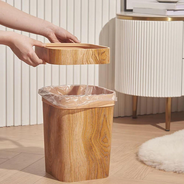 Holzmaserung Kunststoff-mülleimer Schlafzimmer, Quadratischer Bauernhaus-papierkorb Im Retro-Stil, O