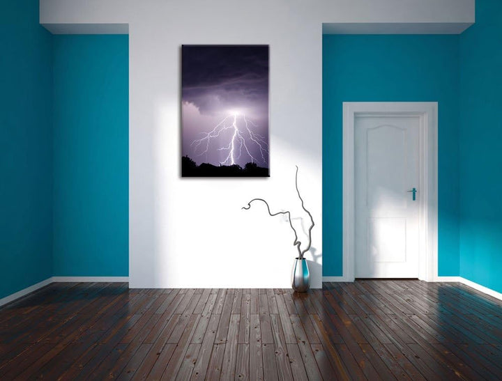 Pixxprint Einschlagender Blitz schwarz weiss als Leinwandbild/Grösse: 100x70 / Wandbild/Kunstdruck/f