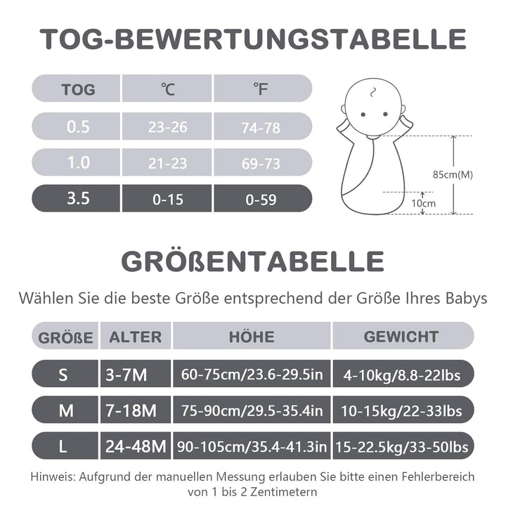 MIKAFEN Schlafsack Baby 3.5 Tog Baby Winter Schlafsack Kinder Schlafsaecke aus Bio Baumwolle Verschi