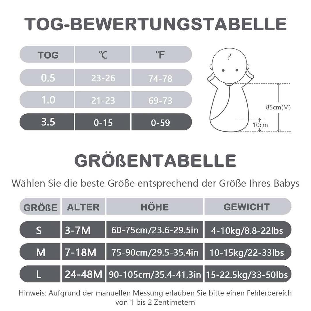Baby Schlafsack 3.5 Tog Winter Langarm von Geburt bis 4 Jahre alt | 100% Baumwolle ,Abnehmbare Ärmel