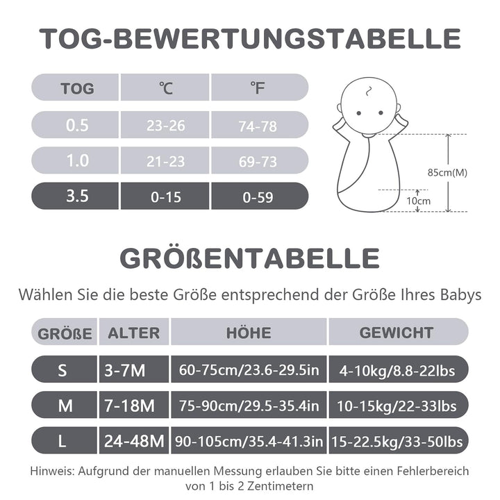 Baby Schlafsack 3.5 Tog Winter Langarm von Geburt bis 4 Jahre alt | 100% Baumwolle ,Abnehmbare Ärmel