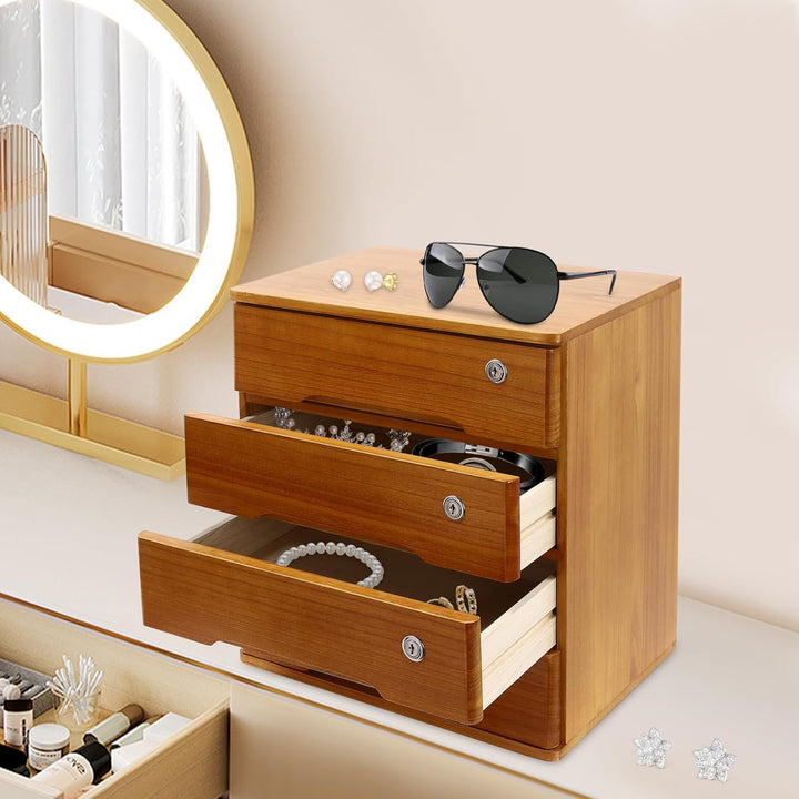 Holz Schubladenbox 4 Ebenen AbschliessBare Schreibtisch-Organizer bis 30kg 40x28x40,5 Cm Aufbewahrun