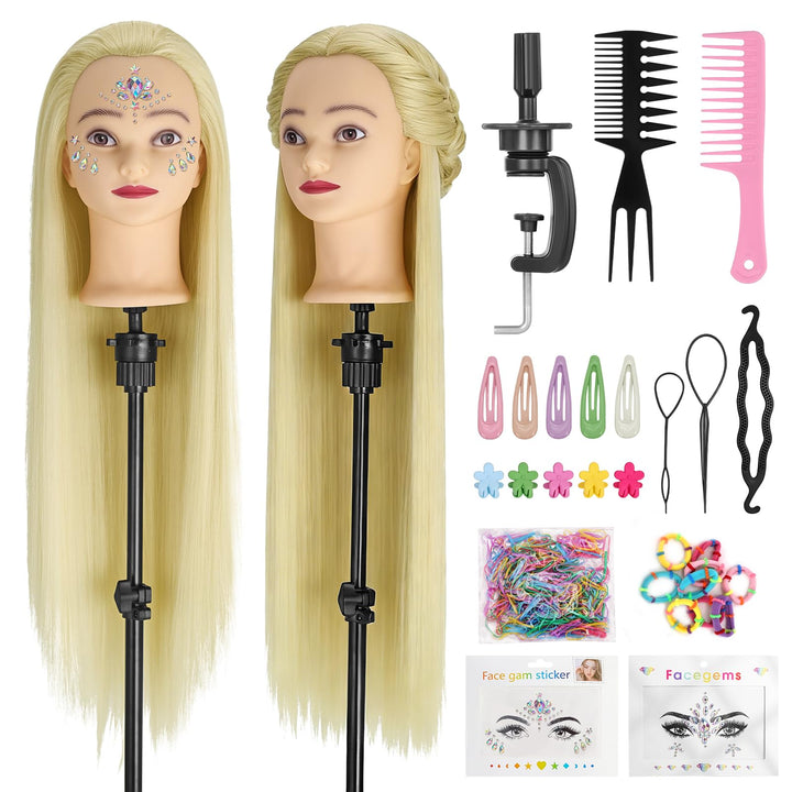 TwoWin 100% Synthetikhaar Frisierkopf mit Ohrlöchern, 71 cm (28 Zoll) Friseurkopf Übungskopf, Traini