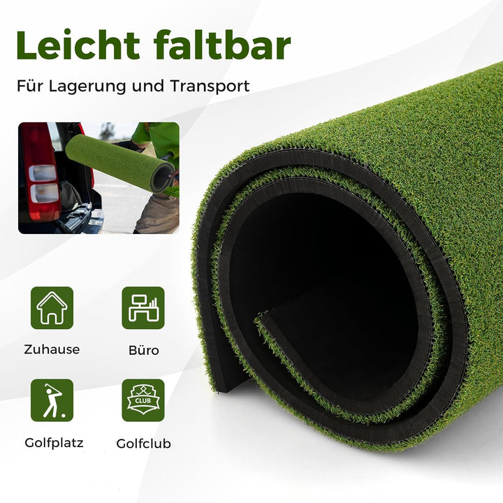 COSTWAY Golf Abschlagmatte, Golf Übungsmatte inkl. 2 Gummi-Tees und 2 Ausrichtungsstäbe, Golfmatte m