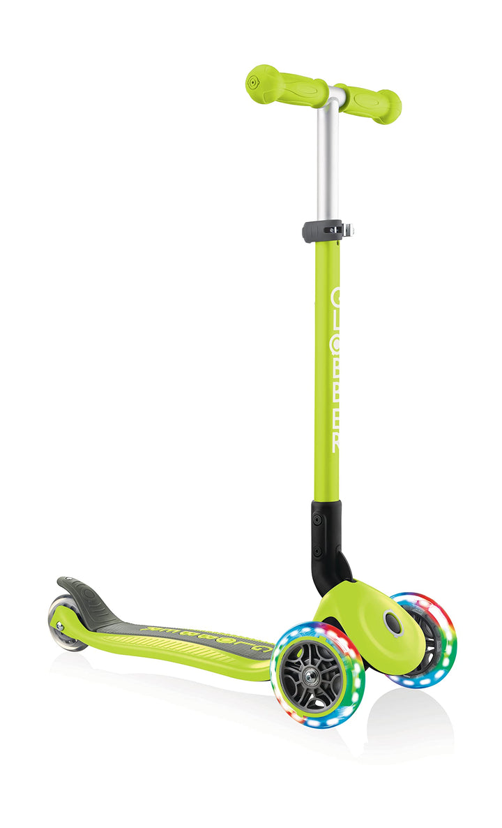GLOBBER Primo Foldable Lights – Tretroller Kinder, 120/80 mm, ABEC 5, 3-rädrig, höhenverstellbar, LE
