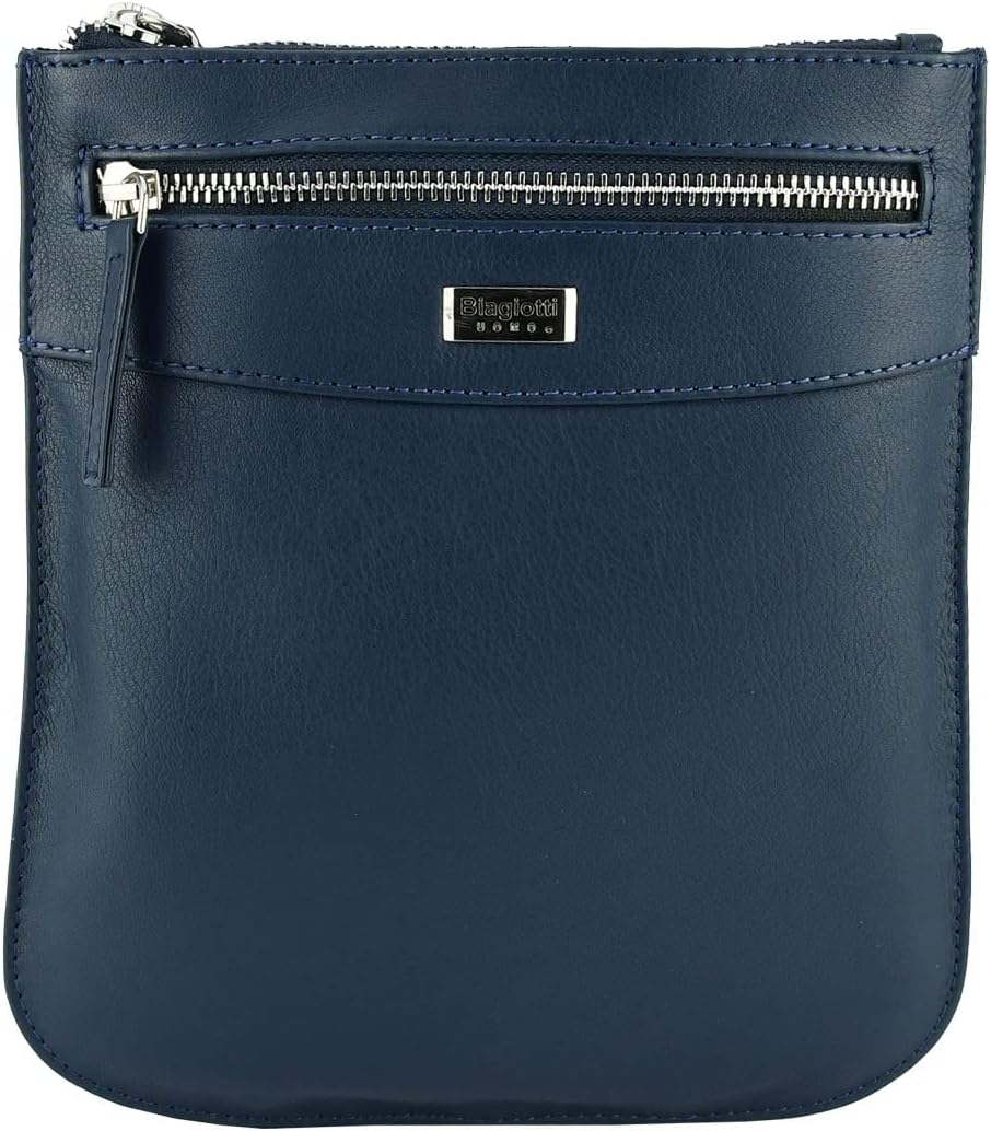 Biagiotti Herren-Handtasche mit verstellbarem Schultergurt, mehrere Taschen aus echtem Leder Blau Kl