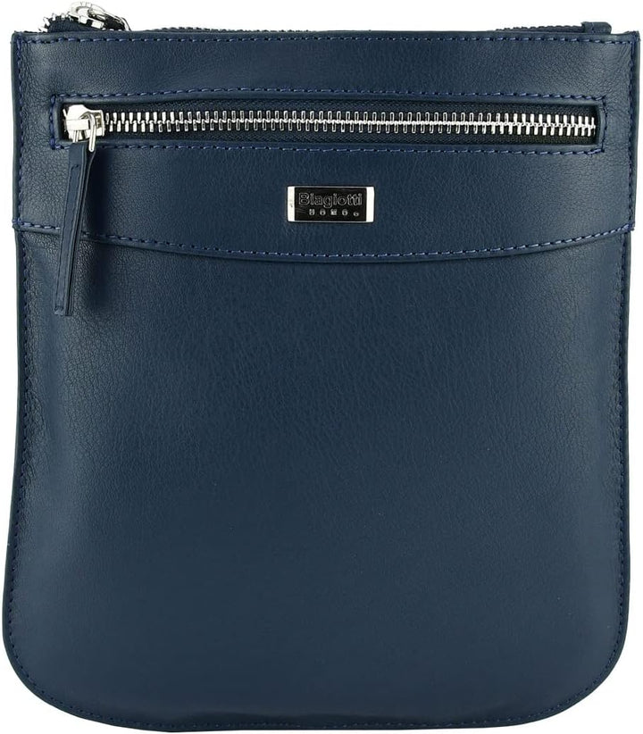 Biagiotti Herren-Handtasche mit verstellbarem Schultergurt, mehrere Taschen aus echtem Leder Blau Kl