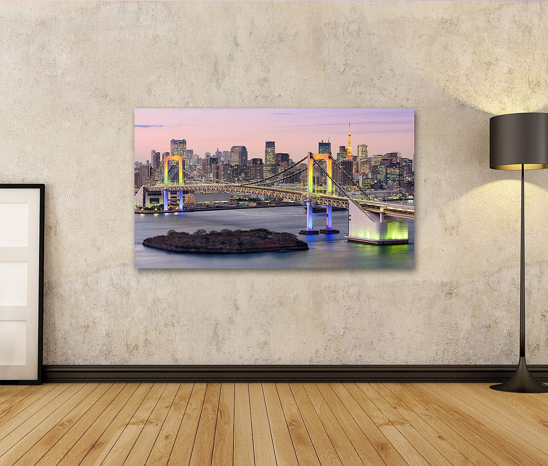 islandburner Bild auf Leinwand Tokyo Japan Skyline Mit Regenbogenbrücke Und Tokyo Tower Bilder Wandb
