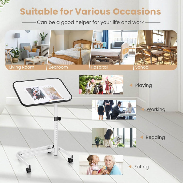 LIFEZEAL Beistelltisch mit Rollen, Betttisch Höhenverstellbar, Pflegetisch 180° Drehbar, Laptoptisch