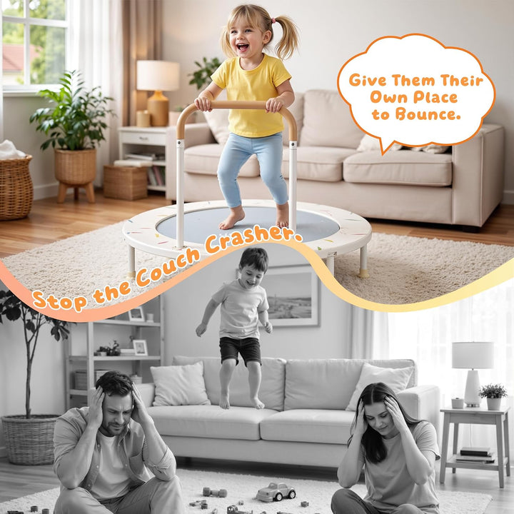 JOY SPOT! Ø 91cm Kinder Trampolin mit Schaumstoffgriff, faltbares Mini Trampolin für drinnen &amp; draus