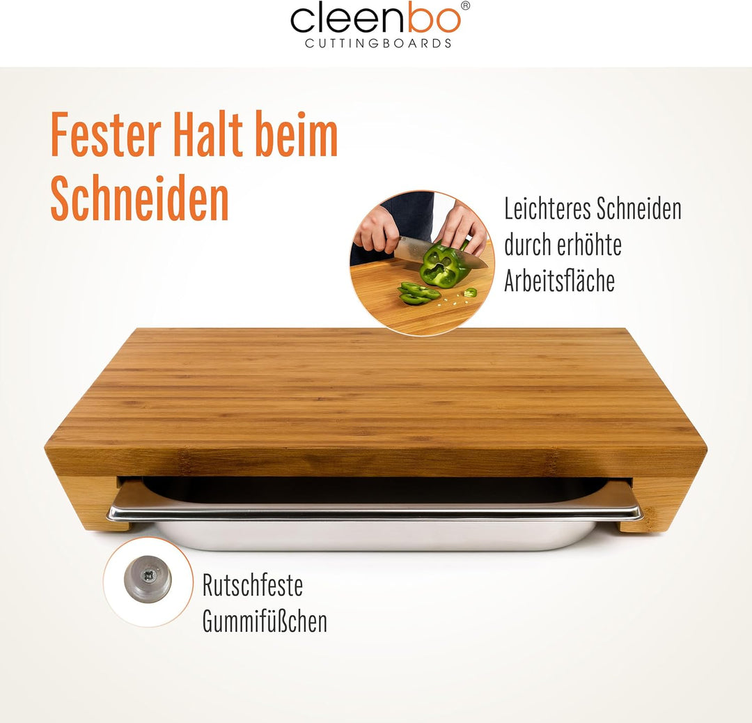 Schneidebrett mit Auffangschale "Style Bamboo" Profi Holz Küchenbrett aus Bambus - Holzbrett Schneid