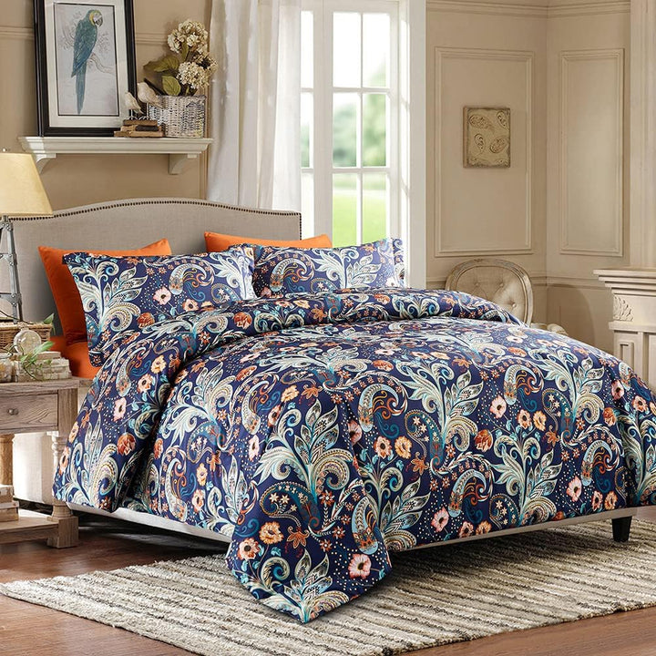Lanqinglv Boho Bettwäsche 155x220 cm Bohemian Grau Bunt Indischen Paisley Mandala Wende Bettwäsche S