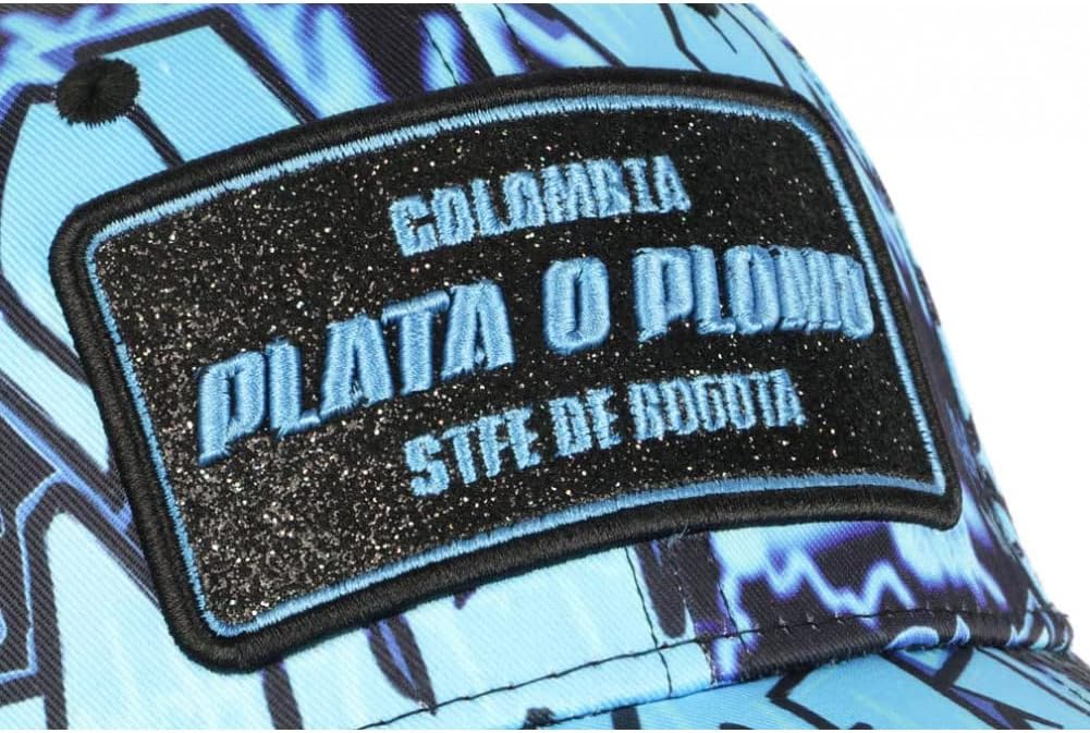 Plata o Plomo Baseball-Kappe, Blau und Schwarz, Strass, Streetwear, Colombia, Baseball – Grösse: Ein