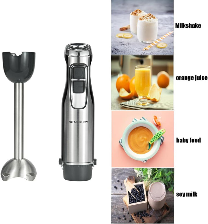 800W Stabmixer, 4-IN-1 Edelstahl Multifunktionsmixer mit Pürierstab 600ml Mixbecher 500ml Lebensmitt