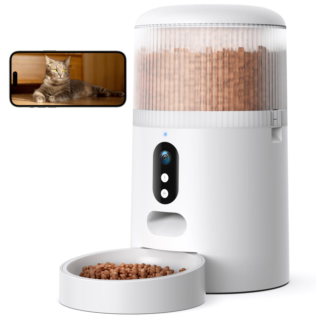 Faroro Futterautomat Katze WiFi, 3MP HD Video Katzenfutter Automat mit Nachtsicht, 4L Futterspender