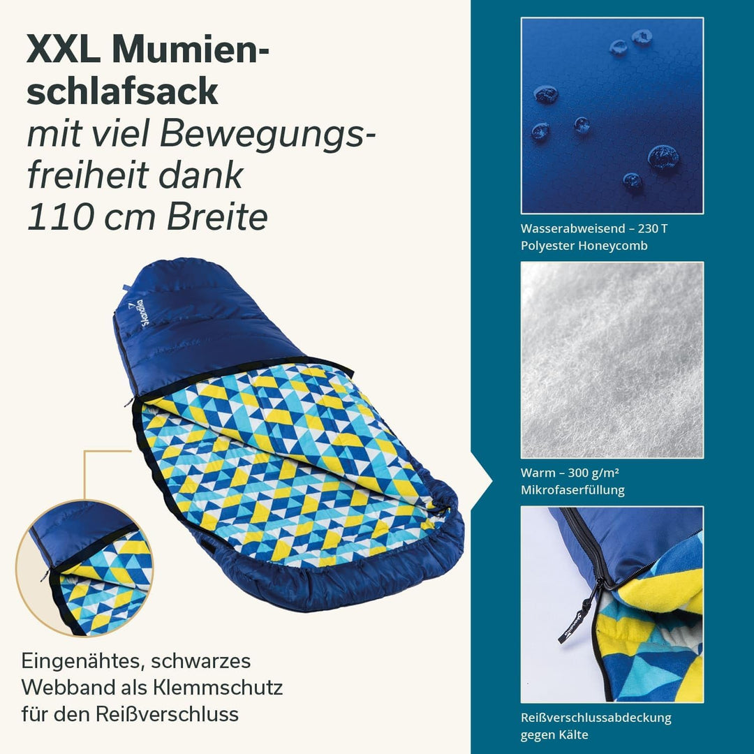 Skandika Schlafsack Vegas Flanell | XXL Mumienschlafsack mit Flanell Baumwoll oder Polycotton Innenf