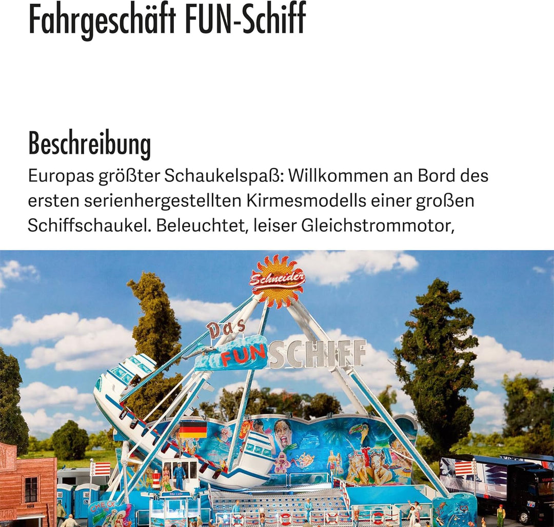 FALLER Fahrgeschäft FUN-Schiff Modellbausatz mit 252 Einzelteilen 285 x 183 x 210 mm I Modelleisenba
