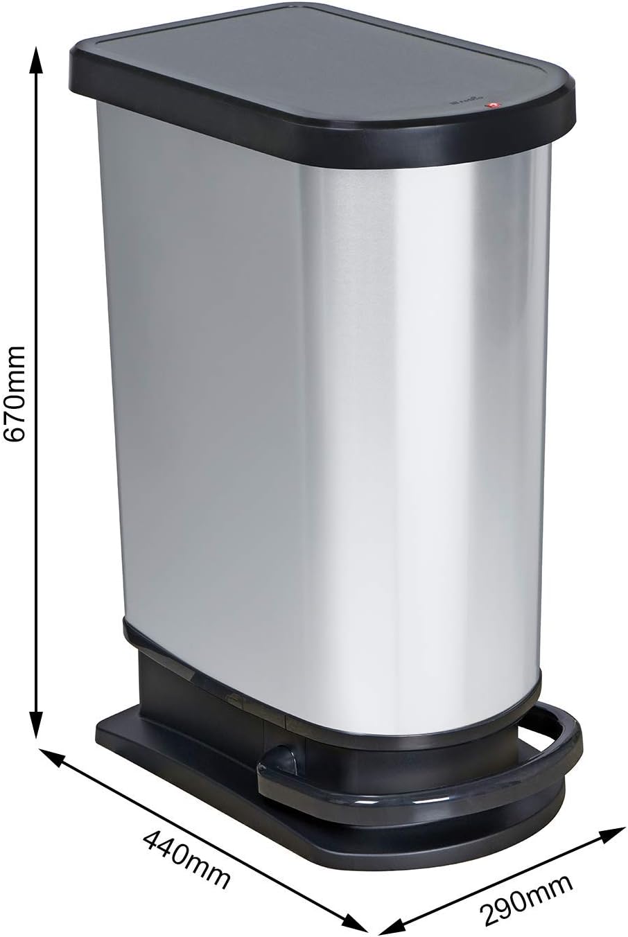 Rotho Paso Mülleimer 50l zur Mülltrennung mit Deckel und Pedal, Kunststoff (PP) BPA-frei, silber met