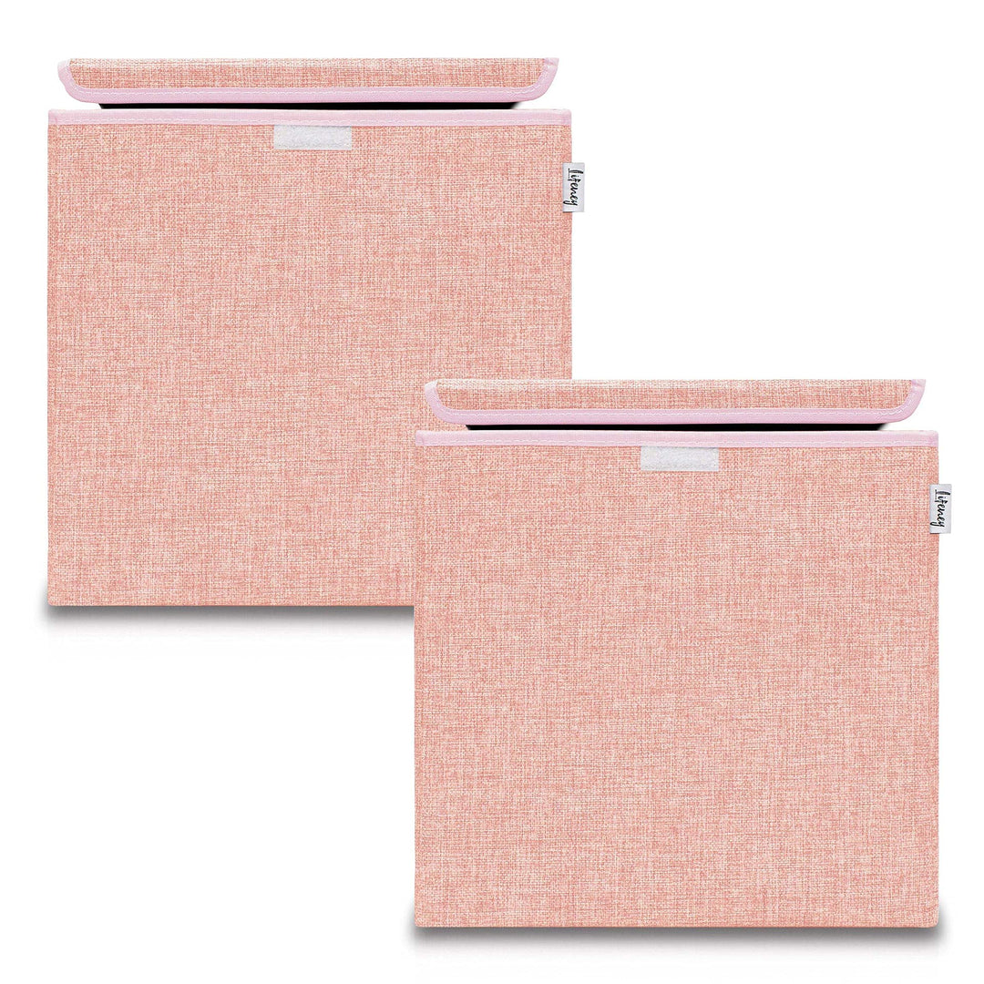 Aufbewahrungsbox mit Deckel im 2er Set Rosa I Doppelpack Spielzeugbox passend für Würfelregale I Ord