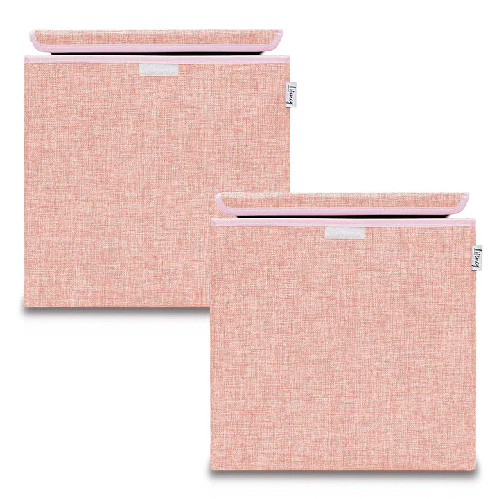 Aufbewahrungsbox mit Deckel im 2er Set Rosa I Doppelpack Spielzeugbox passend für Würfelregale I Ord