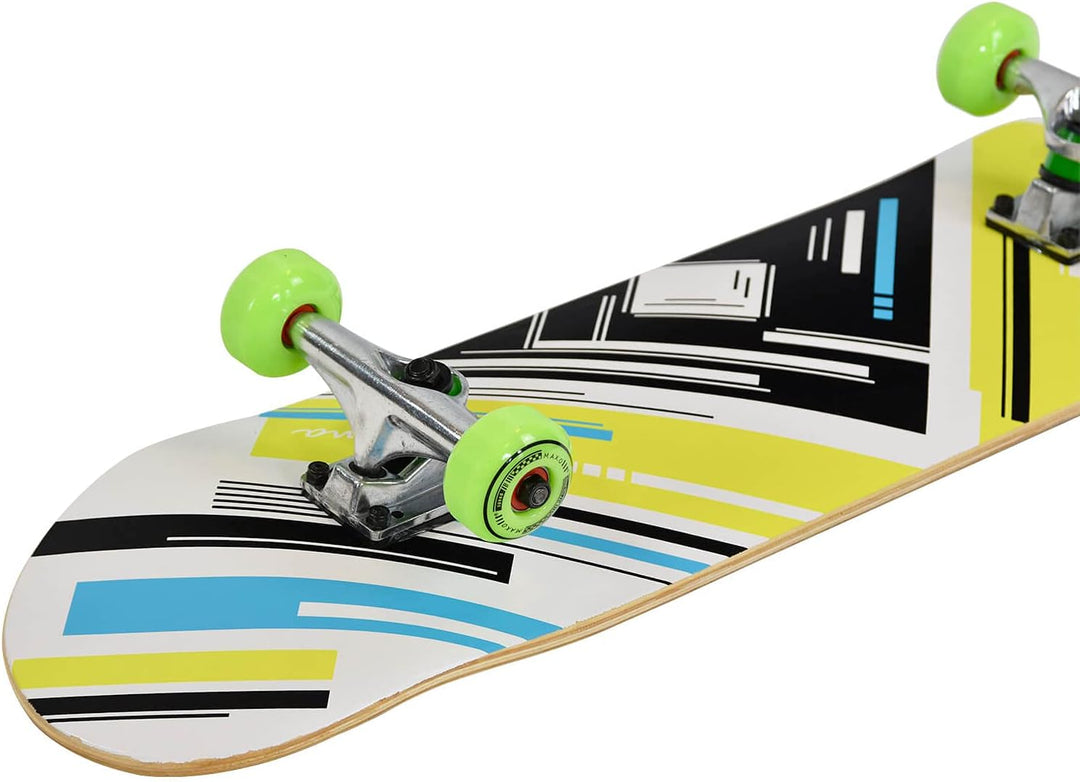 MAXOfit Skateboard Ahorn 31 Zoll mit verschiedenen Designs und hochwertigen Aluminium Achsen, ABEC 7