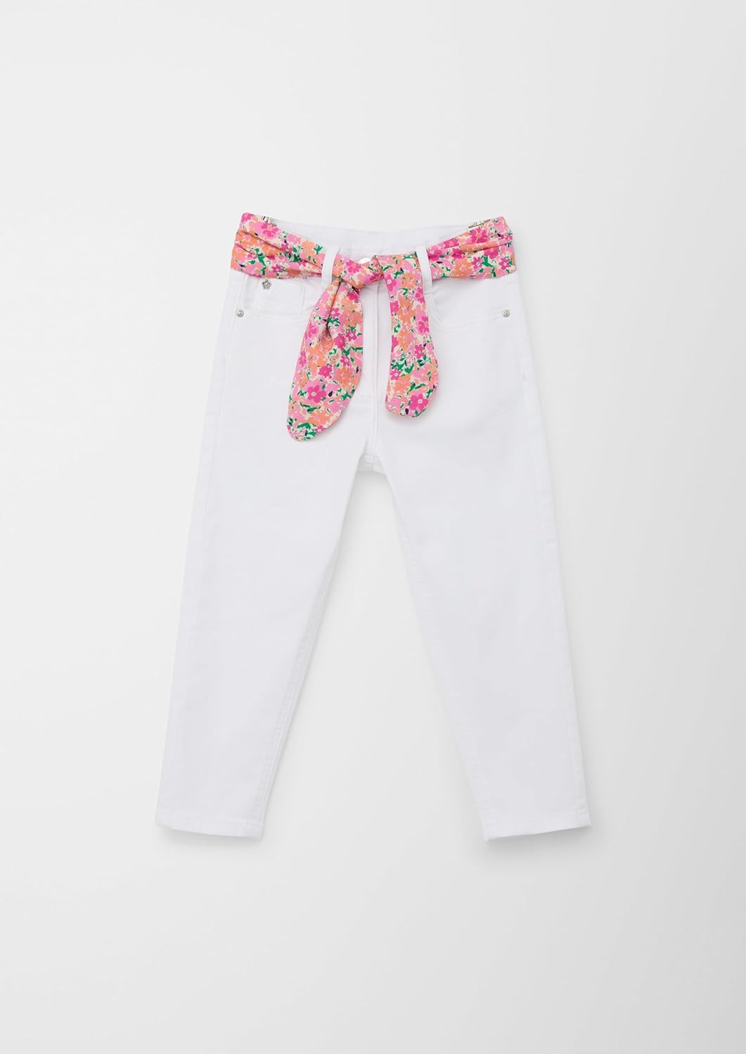 s.Oliver Mädchen Hose mit Bindegürtel, Relaxed Fit 122 Slim Weiss, 122 Slim Weiss