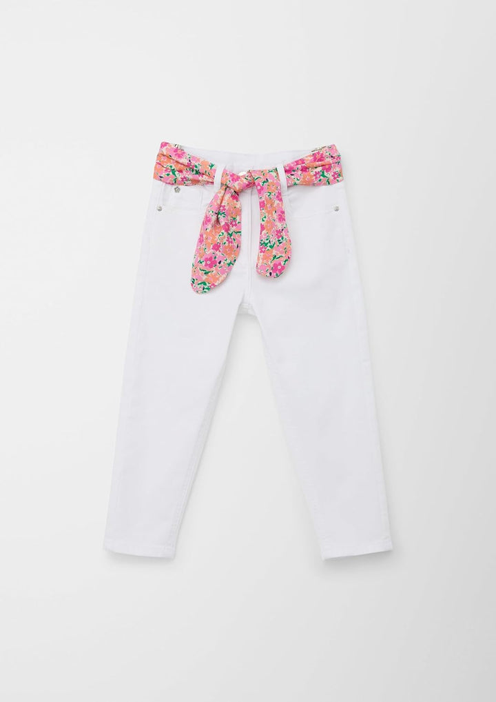 s.Oliver Mädchen Hose mit Bindegürtel, Relaxed Fit 122 Slim Weiss, 122 Slim Weiss