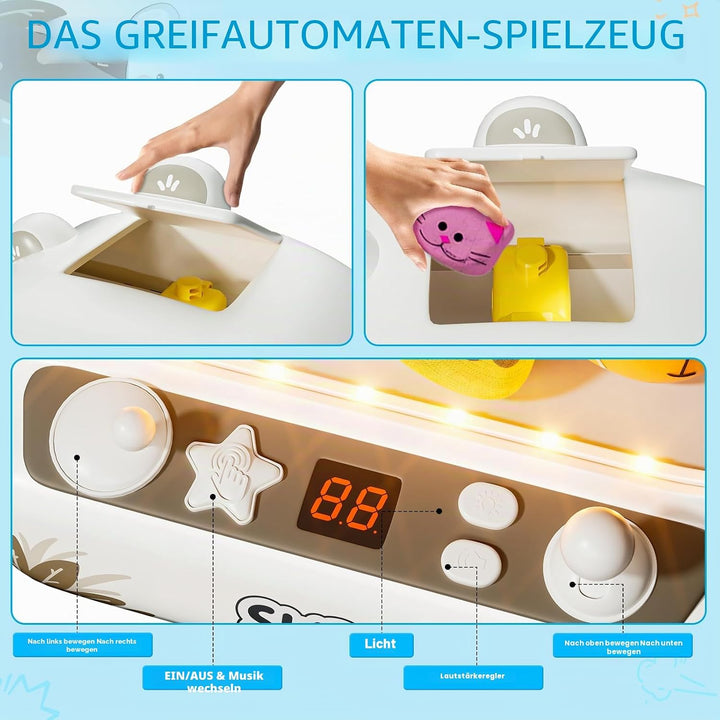 Skirfy Greifautomat Kinder mit LED-Licht, Sound und 30 Mini-Figuren, Elektronischer Süssigkeitenauto