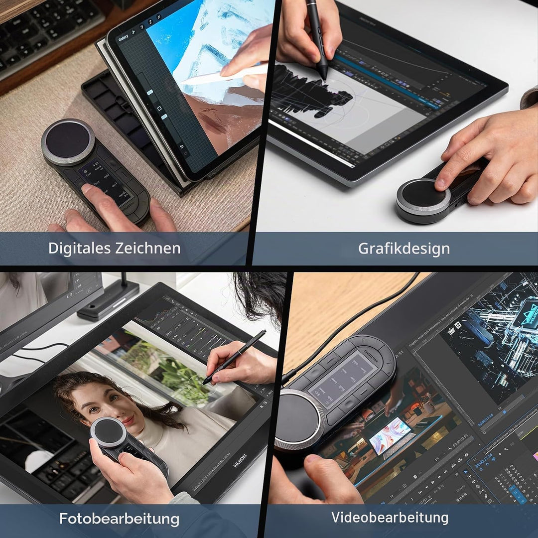 HUION Keydial Fernbedienung, programmierbare Bluetooth-Tastatur mit zwei Zifferblättern, 60 benutzer