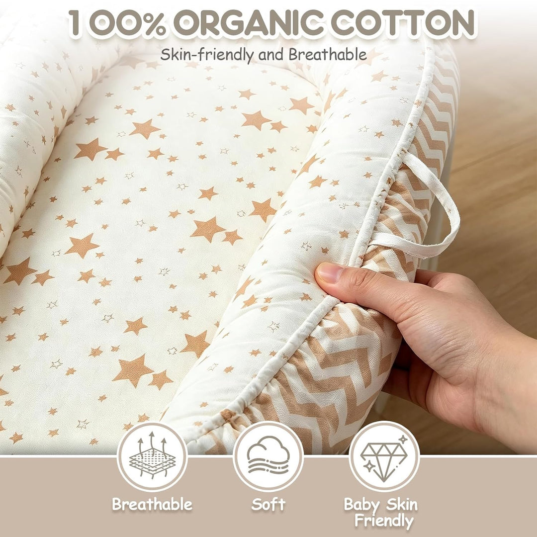 Soontrans Babynest für Neugeborene mit Kordelzug &amp; Tragetasche (Sterne) | Nestchen Baby Geborgenheit