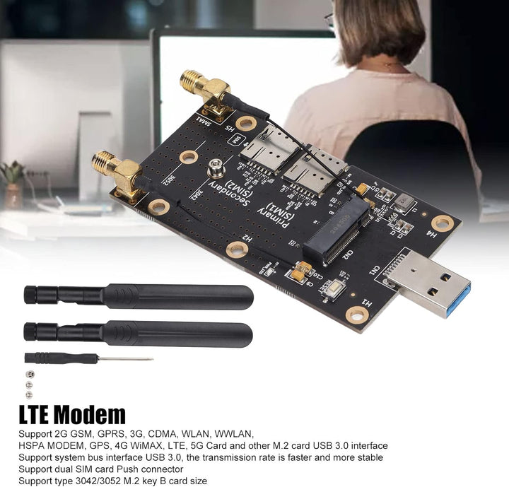 ASHATA NGFF M.2 auf USB3.0 Adapter,Dual-SIM-Kartensteckplatz LTE-Modem mit Antennenschrauben und Sch