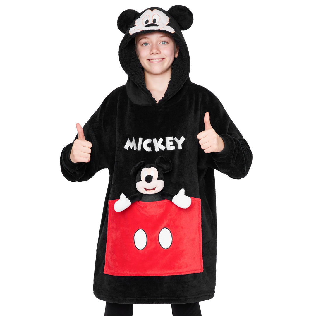 Disney Stitch Hoodie-Decke Kinder, Kapuzenpullover Mädchen mit Sherpa-Kapuze, 3D-Ohren, Kängurutasch
