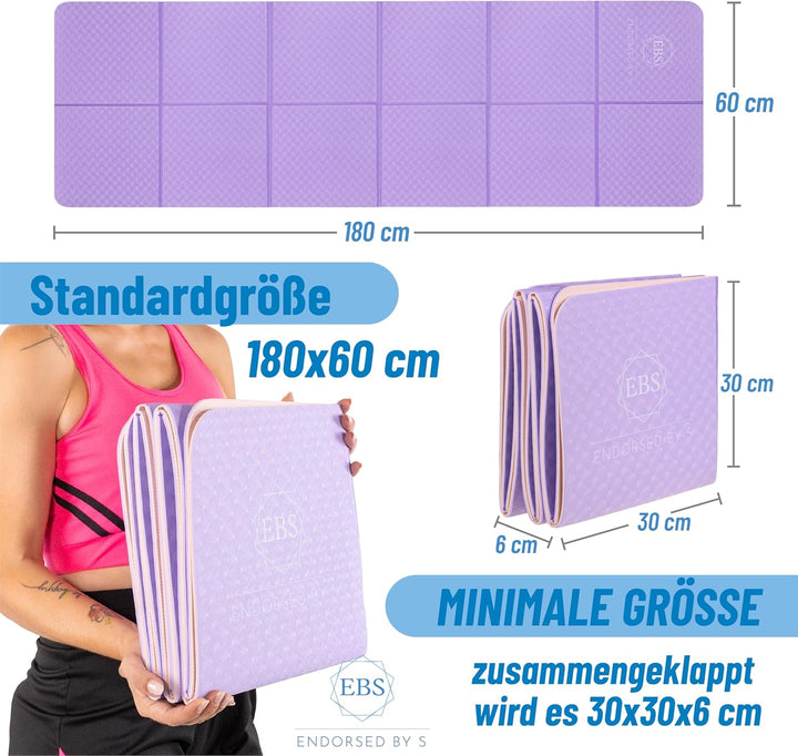 EBS Foldable Yoga Mat Non Slip with Yoga Strap &amp; Carry Bag, Premium Fitness Mat for Yoga, Pilates &amp;