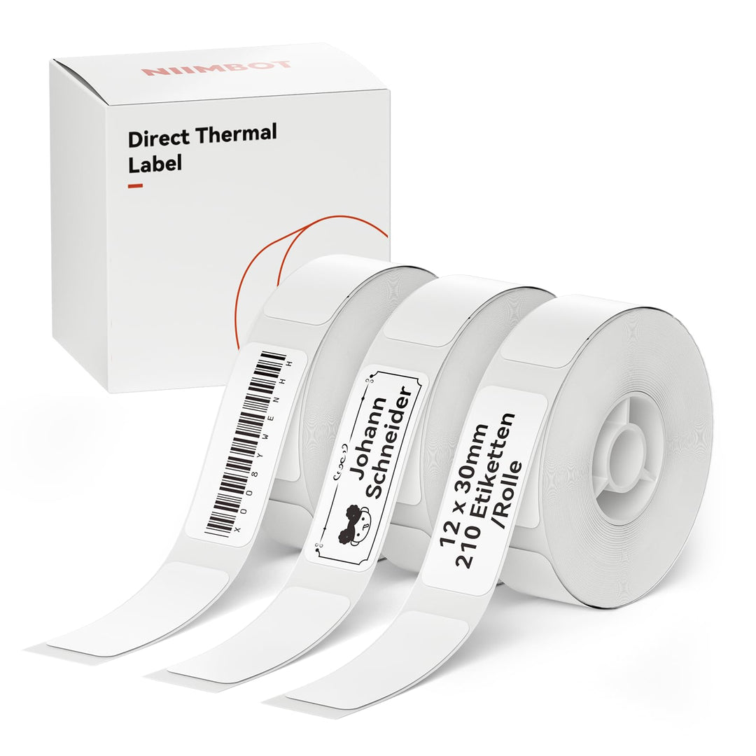 NIIMBOT Thermo Etiketten Selbstklebend, 12 x 30mm Etikettendrucker Thermopapier Kompatibel mit dem D