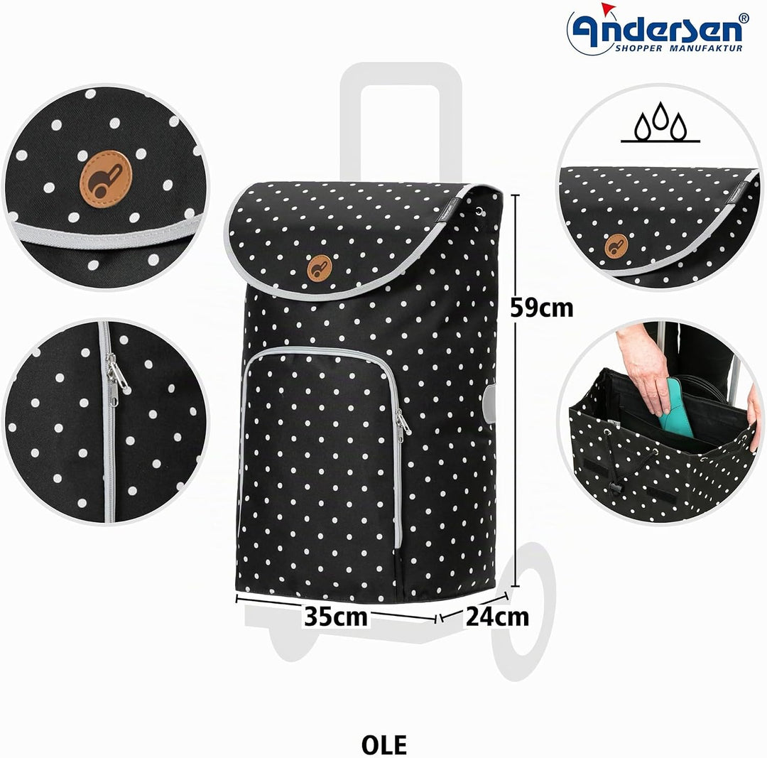 Andersen Shopper Alu Star höhenverstellbar mit Rad Ø 20cm und 41 Liter Tasche Ole schwarz