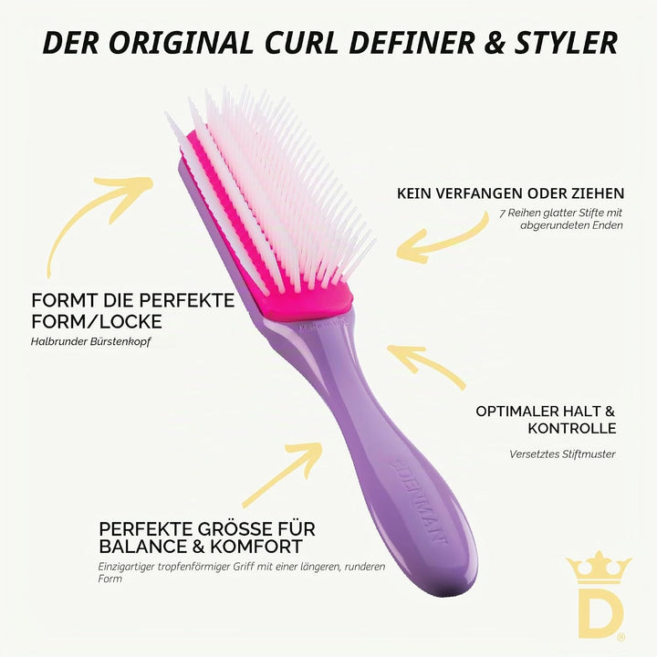 Denman Curly Hair Brush D3 (African Violett), 7-reihige Stylingbürste zum Entwirren, Trennen, Formen