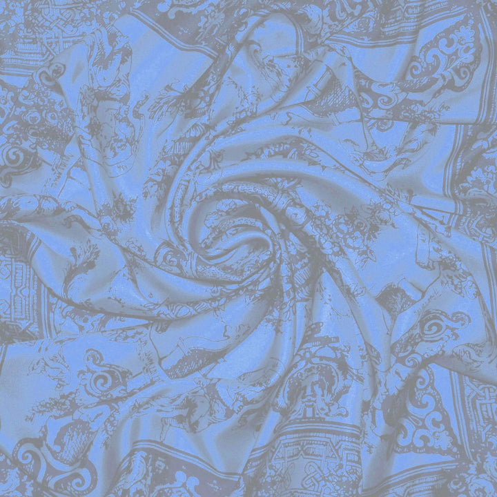 Lorenzo Cana Seidentuch aufwändig bedrucktes Tuch 100% Seide 90 cm x 90 cm harmonische Blau Farben D