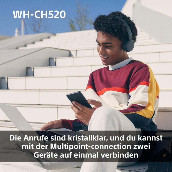 Sony WH-CH520 Kabellose Bluetooth-Kopfhörer - bis zu 50 Stunden Akkulaufzeit mit Schnellladefunktion