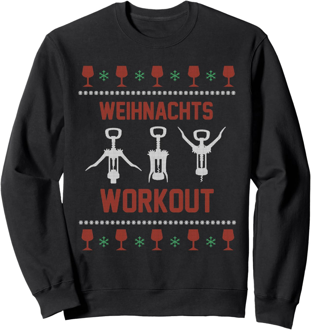 Weihnachts Workout Ugly Christmas Sweater Wein Lustig Spruch Sweatshirt
