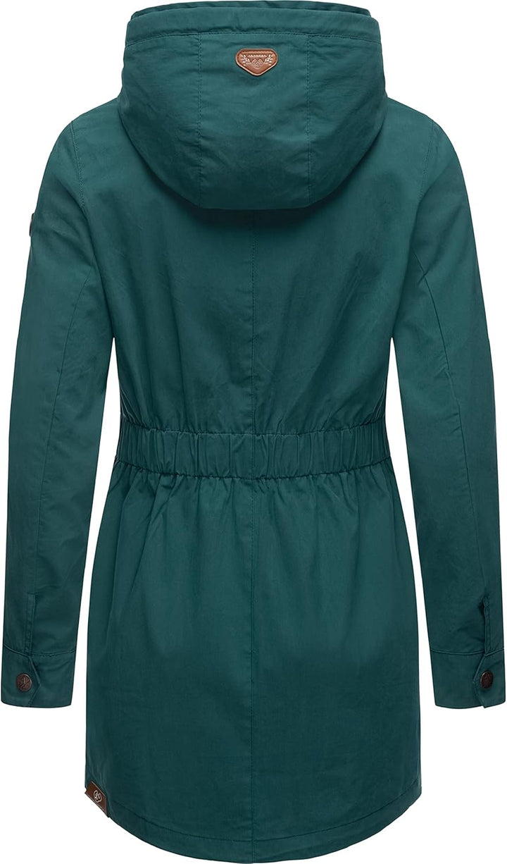 Ragwear Damen Übergangsjacke leichte Jacke lang mit Kapuze Mondda XS-XXL XS Dark Green, XS Dark Gree