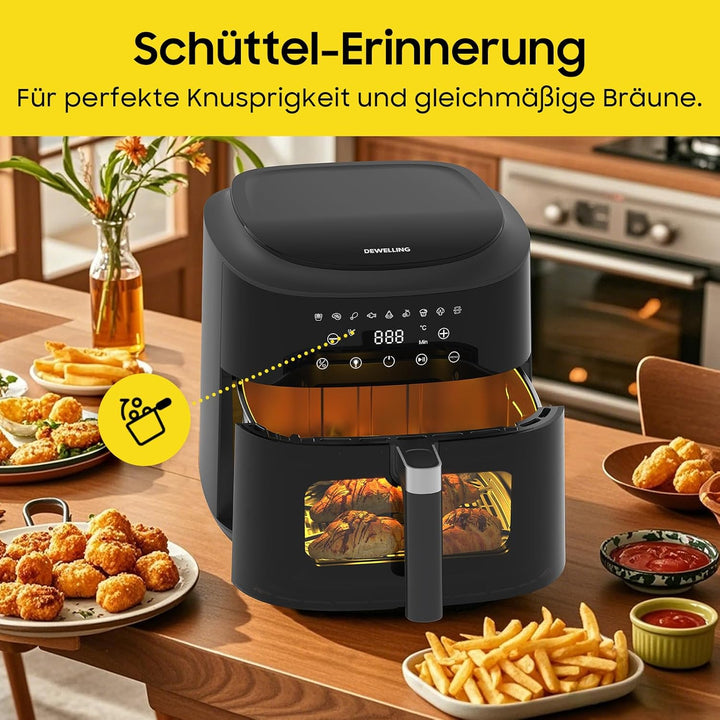 Heissluftfritteuse XXL 9L – 2350W Airfryer für Schnellgar, Heissluftfriteuse mit grossem Sichtfenste