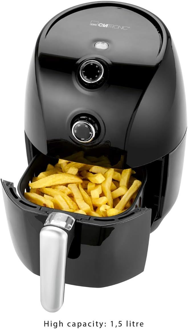 Clatronic FR 3698 H Heissluft-Fritteuse, Öl- und Fettfrei, 1.5 Liter Fassungsvermögen, 30 Minuten-Ti