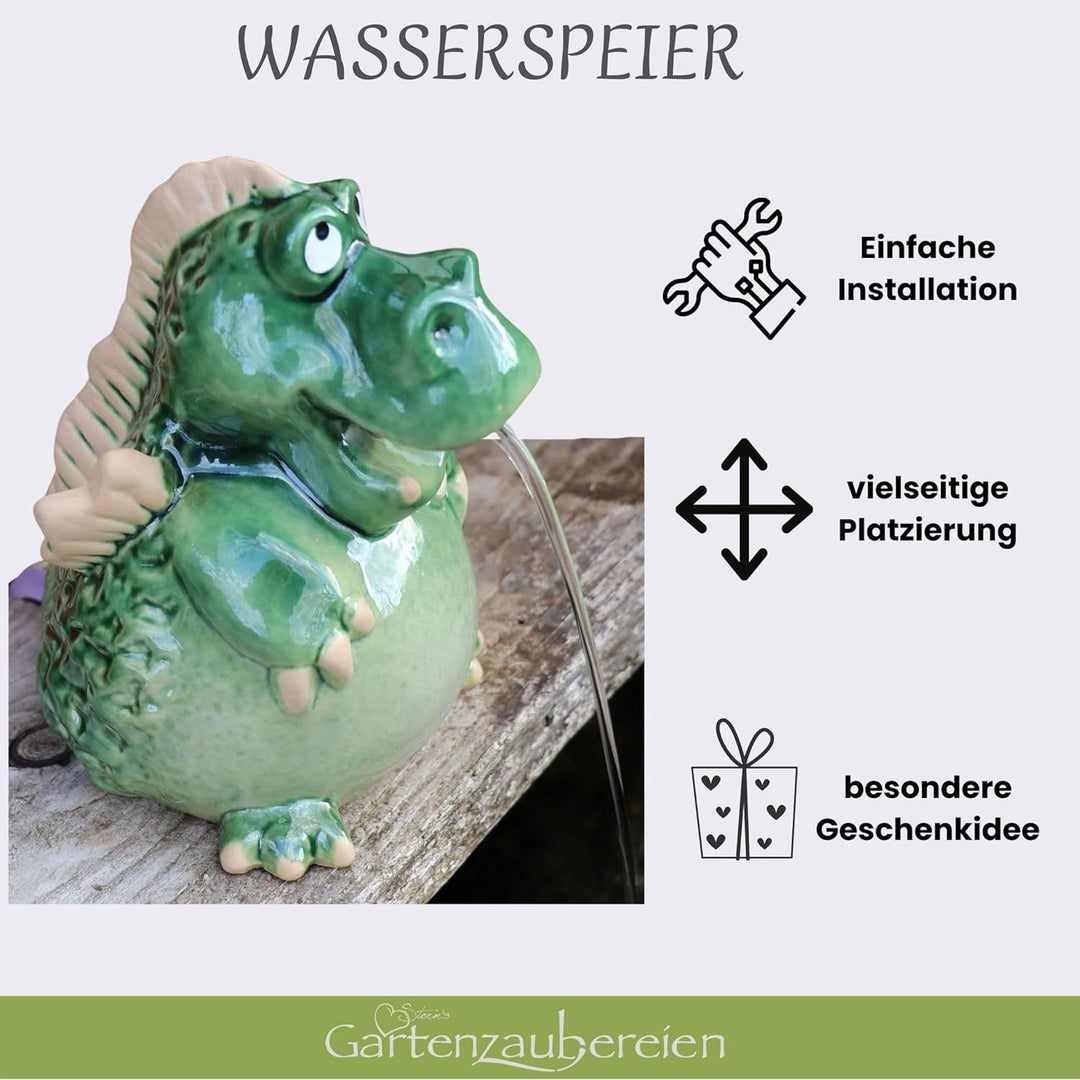 Storm's Gartenzaubereien Wasserspeier Drache H 15cm mit Pumpe für Teiche- Miniteiche als Teichdeko f